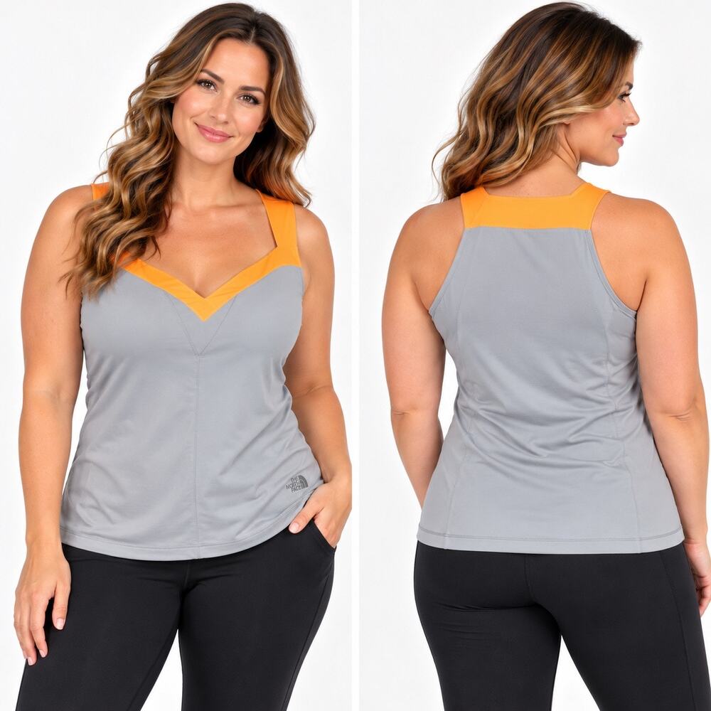 The North Face Women's Large VaporWick Sleeveless Athletic Tank Top Gray Orange
